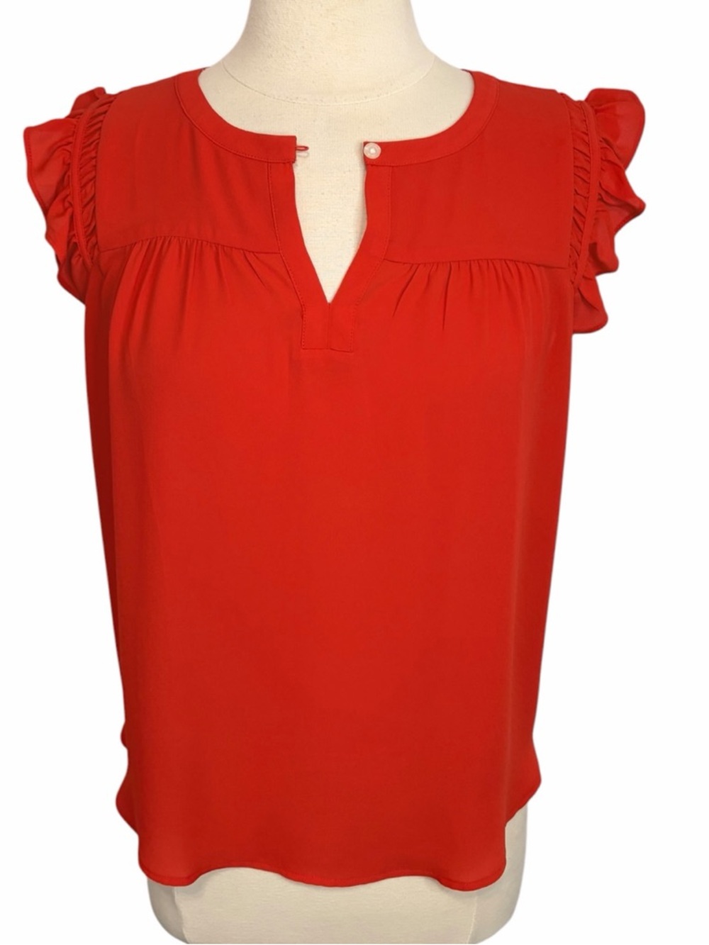 LOFT Red Sleeveless Relaxed Fit Ruffle Blouse, Small